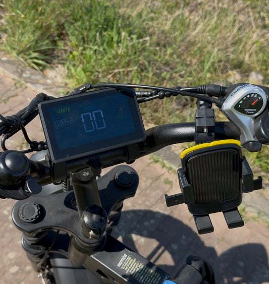 Telefoonhouder op fatbike stuur – zwart met geel