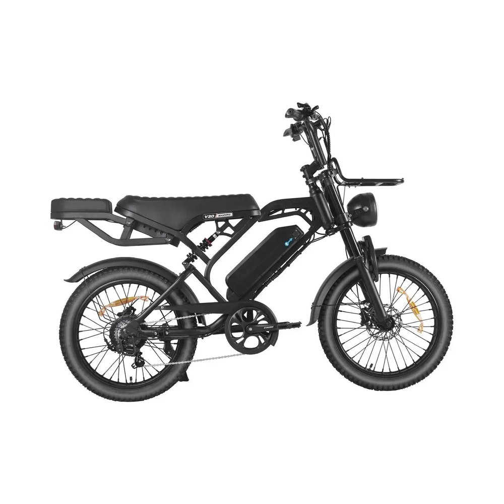 QMWheel V20 Pro Skinny Bike skinnybike in zwart, zijaanzicht van de aandrijfzijde met versnellingen