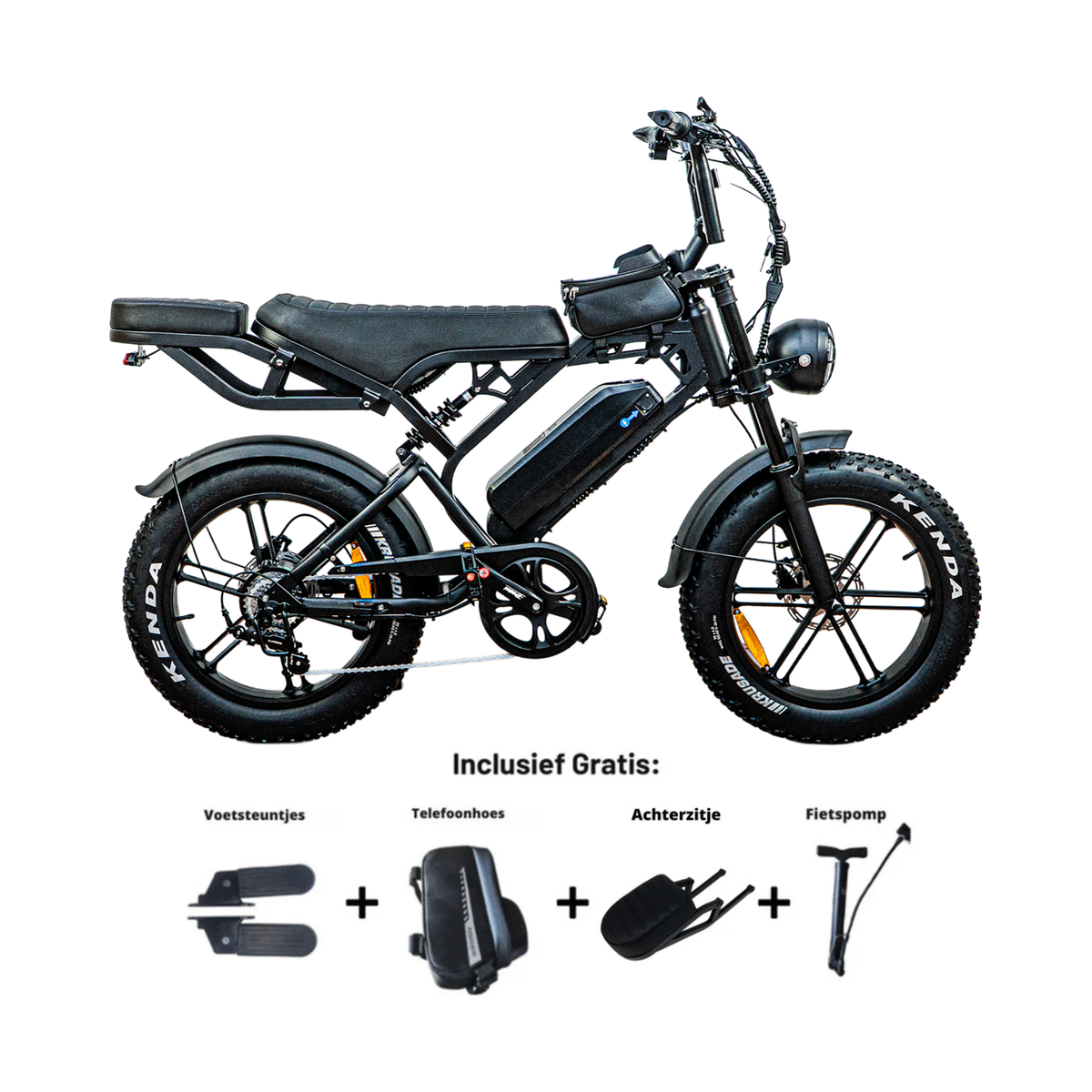 QMWheel V20 Pro zwart e-fatbike, geschikt voor rijders van 150 tot 200 cm