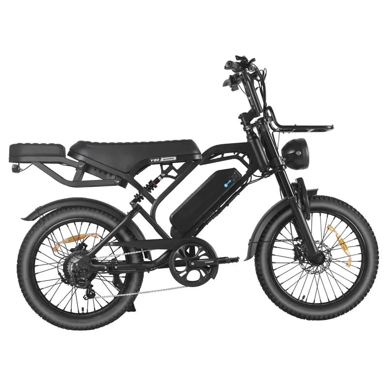 QMWheel V20 Pro Skinny Bike, велосипед на узких шинах в чёрном цвете, вид сбоку со стороны привода с передачами