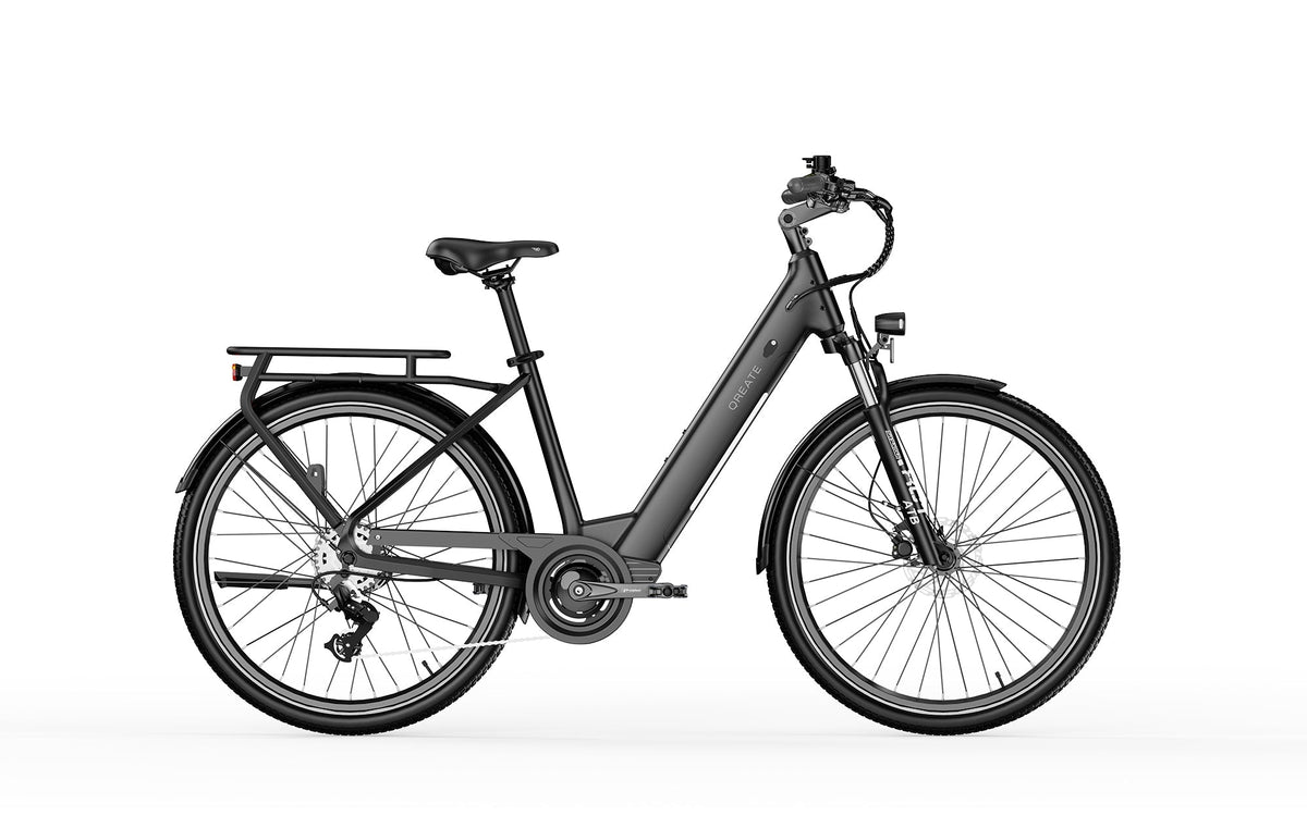 Qreate City Pro e-bike in zwart, zijaanzicht