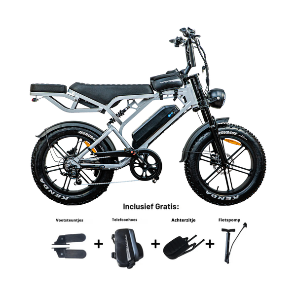 QMWheel V20 Pro fatbike in lichtgrijs, productfoto 1